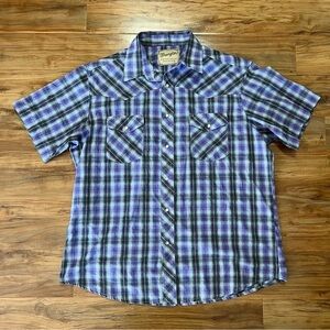 Wrangler Pearl Snap Short Sleeve Shirt Mens XL Purple Black Casual Western Rodeo